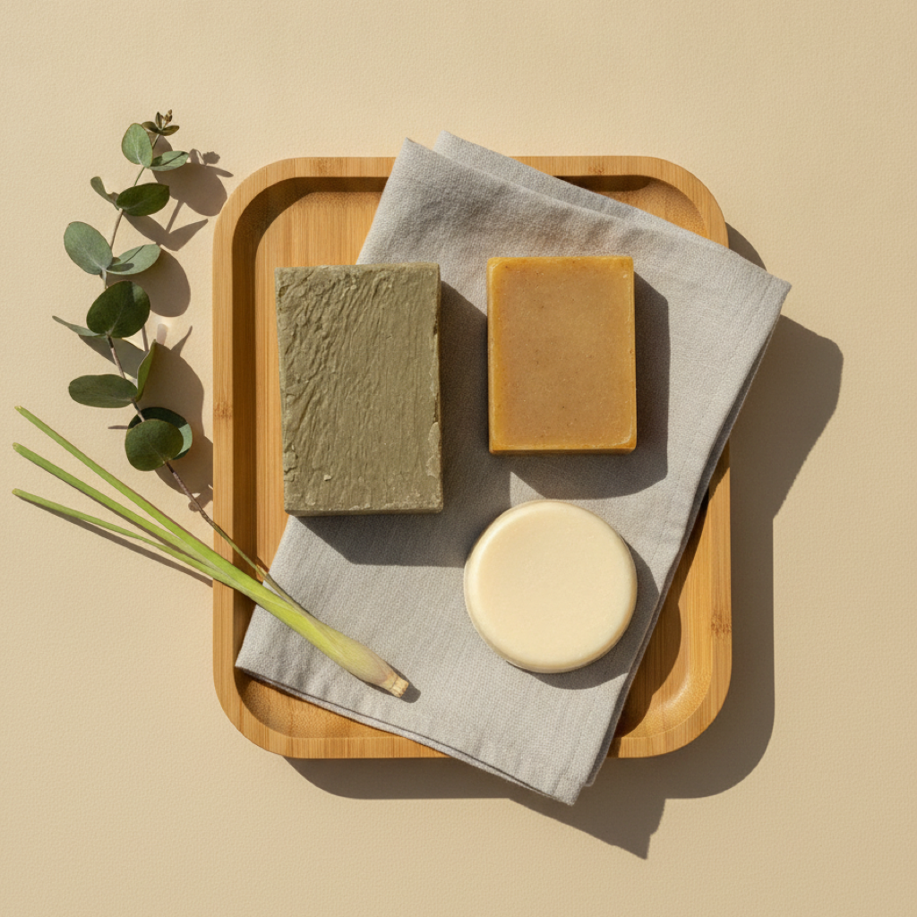 Pack Rutina Argán · Champú sólido de Romero + Jabón + Hidratante